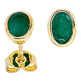 Jobo Damen-Ohrstecker oval aus 14 Karat 585 Gold mit Smaragd