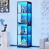 BROTTAR Glasvitrine mit Dreifarbig LED Beleuchtung und Glastüren, Glasvitrine Stehend mit Körpersensor-System, Sammlervitrine für Wohnzimmer, Büro, Bücher, Spielzimmer, Schwarz (40 x 35 x 160cm)
