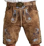 SYMPHONIE WESTERWALD Lederhose Herren kurz aus 100 % Wildbockleder – Dunkelbraun mit Stickerei & Trachtengürtel – Premium Trachtenhose für Oktoberfest & Volksfest (Größe 52)