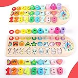 ANPEAC Holzpuzzles mit Lernuhr, Montessori Holz-Puzzle-Spielzeug,Lernspiel Mathematik für Kinder Baby 3 4 5 6 Jahre, Zahlen Formen Farben erkennen,Geschenk für Jungen Mädchen