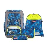 Step by Step Giant Schulranzen-Set „City Cops“, 5-teilig, blau-grau, ergonomischer Tornister mit Reflektoren, höhenverstellbar mit Hüft- und Brustgurt, für Jungen ab der 1. Klasse, 23 Liter