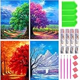 INSANYJ Diamond Painting Baum Full Groß Set, 4 Stück 5D Diamant Painting Bilder Jahreszeiten Baum mit Diamond Painting Zubehör DIY Diamant Malerei Erwachsene Kinder für Home Wall Décor (30×40cm)