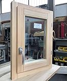 Nuova Arredo Holzfenster cm L 50 x 70 H – Doppelglas – Griff – gebeizt – zu behandeln: Imprägnierung/Lackierung – in jeder Farbe