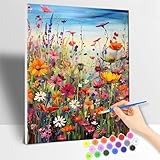 77iiAii Malen nach Zahlen Erwachsene Blumen Mit Rahmen, DIY Handgemalt Ölgemälde Kit Paint by Numbers Adult Mit 3 - Pinseln und Acrylfarbe knitterfreie leinwand Kit - 40 X 50 CM