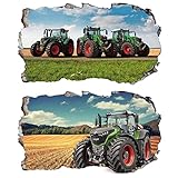2Pcs Wandtattoo Traktor Trecker 3D Effekt XXL Farm Feld Landwirtschaft Wandaufkleber Fenster Selbstklebend für Junge Kinderzimmer Groß 1000mmx600mm