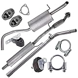 BESTPRICE Auspuff Schalldämpfer Set 1x Mittelschalldämpfer, 1x Endschalldämpfer, 1x Abgasrohr, mit Montagematerial,