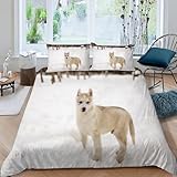 MEVASA Heiser Bettwäsche 220x240 3D Motiv Flauschige Bettbezug Hund Tier Schnee Qualität Luxus Atmungsaktiv Allergiker Mikrofaser Betten Set 3 Teilig mit Reißverschluss