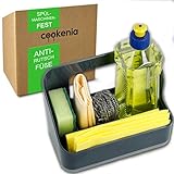cookenia Spülbecken Organizer grau - Spülmaschinen geeignet - frei verstellbare Fächer & Anti-Rutschfüße - 15x19x10,5cm - perfekte Ablage für Schwamm, Spüli, Lappen und Bürste