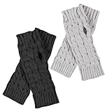 UQTUKO Fingerlose Handschuhe, 2 Paar Winter Gestrickte Handschuhe für Damen, Pulswärmer Strick Armstulpen, Handstulpen Wärmer Kurzer Unisex (Schwarz+Grau)