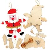 Baker Ross FE901 Santa Handpuppen aus Holz - 5er Pack, Bastel deine eigenen Holzpuppen, Holzbastelset für Kinder zum Zusammenbauen und Dekorieren