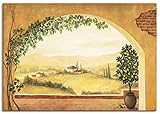ARTLAND Wanddeko Leinwand Bilder Wandbild Fensterblick Fenster Toskana Landschaft Italien Aussicht Mediterran T4MP