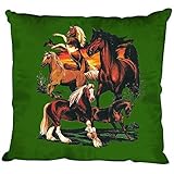 Fan-O-Menal Textilien Dekokissen mit Print - Pferde Kaltblut Isländer - Größe ca. 40 x 40 cm K12668 Farbe grün