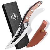 Original Japanisches Kochmesser mit Lederhülle Küchenmesser Scharf Wikinger Messer Hackmesser Outdoor für alle Zwecke, Handgeschmiedetes Japan Messer Fleischmesser Profi Ausbeinmesser Grill Messer