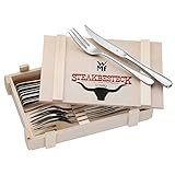 WMF Steakbesteck 12-teilig Steakgabel Steakmesser für 6 Personen in Holzkiste Cromargan Edelstahl rostfrei poliert