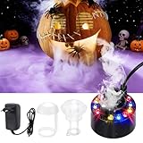 YeahBoom Ultraschall Vernebler,Nebelmaschine Mini Halloween,12 LED Ultraschall Nebelmaschine,mit Abnehmbarem Spritzschutz,für Brunnen Teich Steingarten Halloween Deko