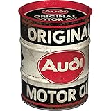 Nostalgic-Art Retro Spardose, 600 ml, Audi – Original Motor Oil – Geschenk-Idee für Audi-Zubehör Fans, Original Lizenzprodukt (OLP), Sparschwein aus Metall, Vintage Blech-Sparbüchse