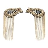 inhzoy Unisex 2 Stück Schulterklappen Metall Quaste Kette Epauletten Punk Fringe Epaulet Offizier Kapitän Kostüm Gold(Lange) One Size