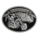 eeddoo® Gürtelschnalle - Born to be free - mit Wolf - Biker Buckle (für Wechselgürtel für Damen und Herren | USA Belt Frauen Männer Oldschool Metall Western Trucker Harley MC Outlaw Chapter Easy Rider