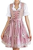 Dirndl Damen Midi Trachtenkleid inkl. Trachtenrock Dirndlbluse Dirndlschürze für Oktoberfest Pink 38