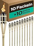 STAR - LINE 10 Gartenfackeln für Draußen - Bambus Holz 90cm - Lange Brenndauer - Nachfüllbar - Ink. 10 Extra Dochten