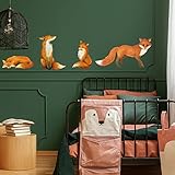 PLIGREAT 4 Stück Fuchs Wandtattoo Kinderzimmer Niedlicher Cartoon-Fuchs Wandbilder Aufkleben DIY-Vinyl-Wandaufkleber für Schlafzimmer Wohnzimmer Zuhause Wanddekoration