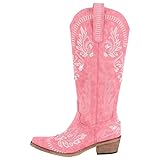 Meinabsatz Damen Cowboystiefel Western Boots Blockabsatz Snip Toe Kunstvolle Stickerei Strassdetails Rosa 46 EU