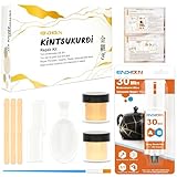 Endhokn Keramik Reparaturset Gold - Anfänger Kintsukuroi DIY Art Kit Und Geschenk-Set - 25ml Goldkleber für Reparatur und Verschönerung von Porzellan, Gips, Glas, etc