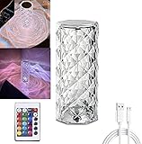FNHC Diamond Crystal Table Lamp - Touch Control Color Changing LED Rose Bedside Desk Lamp with USB Charging Port (16colors+Remote Control(Rechargeable))