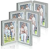 3 Stück Doppel Fotorahmen 6 x 4 Doppel Bilderrahmen 2 Fotos Multi Blende Doppelrahmen Holzrahmen Freistehend Multi Holz Fotorahmen für Wand Schreibtisch Deko Familie Geschenk (Grau)