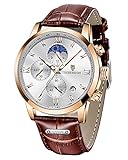LIGE Herren Uhren Mode Elegant Braun Leder Analog Quarz Männer Armbanduhr Wasserdicht Luxus Mann Weiß Runden Kalender Zifferblatt Geschäft Beiläufig Herrenuhr Kleid