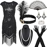 Alintor Gatsby Kleid Damen Mit Accessoires - Charleston Flapper Kostüm 20er Jahre, Karneval, Fasching, Peaky Blinders