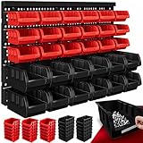 DEUBA® Stapelboxen 32 tlg. Erweiterbar Etikettenfach Stabil Stoßfest Starke Wandplatten Wandregal Werkstattregal Werkzeuglochwand Kleinteilemagazin, Schwarz, Polypropylen (PP)