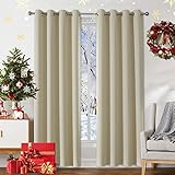 CUCRAF 2er Set Wärmeisolierten, Superweichen Vorhängen, Fensterbehandlung, Verdunkelungsvorhänge für Schlafzimmer / Wohnzimmer / Kinderzimmer - H225 x B140cm Beige Ösenvorhänge