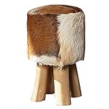 invicta INTERIOR Design Sitzhocker Hide mit echtem Ziegenfell und Teakholz Echtfell Hocker Fell Fußhocker