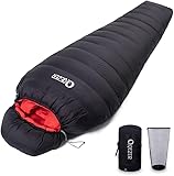 QEZER Daunenschlafsack Winter Daunen Schlafsack Outdoor 0°C bis -23°C für Erwachsener und Kind Alle Jahreszeiten Camping (Schwarz -12°C)