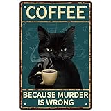 GLOBLELAND Kaffee Katze Vintage Metall Eisen Schild Plakette Poster Retro Metall Wand Dekorative Blechschilder 12x8 Zoll für Hausbar Kaffeehaus Restaurant Küche Club Dekoration