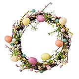 Osterkranz mit Eiern Künstliche Türkranz Osterei Kranz Hasenförmiger Wandkranz Frühlingskranz für Osterdeko Frühlingsdeko für Draußen Türkranz 25 x 25 x 5 cm