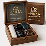Anima Premium Schutz-Heilsteine Set – Große Rohsteine Obsidian, Schwarzer Turmalin, Labradorit, Rauchquarz & Selenit-Stab für Schutz & Erdung – Holz-Geschenkbox & Begleitheft enthalten