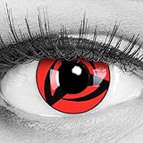 Meralens 1 Paar Farbige Anime Sharingan Kontaktlinsen Kakashi in rot schwarz perfekt zu Manga Hereos of Cosplay, Halloween mit gratis Kontaktlinsenbehälter rote 12 Monatslinsen ohne Stärke