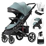 Daliya® Rapidy Buggy Kinderwagen 0-36 Monate Sportwagen mit Liegeposition Wickeltasche, Winterfußsack, Ess- & Spieltisch und mehr (Grün - Schwarz)