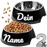 ne&no® Futternapf 2er Set für Hunde und Katzen (L - PERSONALISIERT, SCHWARZ)