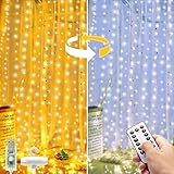 Woolmug Lichtervorhang 3x3m 300 LED Lichterketten Vorhang USB Lichterkettenvorhang 8 Modi mit Fernbedienung IP64 Wasserdicht Innen und außen Deko für Party Hochzeit Weihnachten Warmweiß und Kaltweiß