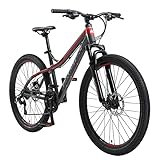 BIKESTAR Hardtail Aluminium Mountainbike Shimano 21 Gang Schaltung, Scheibenbremse 26 Zoll Reifen | 16 Zoll Rahmen Alu MTB | Grau & Rot