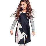 OSYARD Kinder Pullover Kleid,Kleinkind Baby Niedlich Mode A-Linie Kleid Sweatshirts Langarm Tops T-Shirt Blusen Mädchen Kind Frühling Kleidung Pferd Streifen Drucken Prinzessin Party Dress(1-5 Jahre)