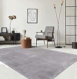 the carpet Relax Moderner Flauschiger Kurzflor Teppich, Anti-Rutsch Unterseite, Waschbar bis 30 Grad, Super Soft, Felloptik, Grau, 160 x 230 cm