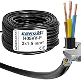 Schlauchleitung Gerätekabel H05VV-F 3G1,5 mm² - 3x1,5 mm² - schwarz - 5/10 / 25/50 oder 100 Meter wählbar, Ihre Auswahl: 3x1,5 mm2 - Länge: 10 Meter