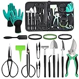 DEWINNER Bonsai Werkzeug,24-Teiliges Gartengeräte Set, Bonsai Schere, Bonsai Draht, Pinzette, Gartenhandschuhe - Bonsai Starter Werkzeuge Set für Bonsai Einsteiger