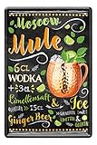 Moscow Mule Cocktail Rezept Blechschild - Retro Deko Schild - Metallschild zur Dekoration von Küche Beach Bar Pub Kellerbar Lounge Kneipe - Anleitung zum Cocktail Longdrink Mixen - 20x30cc