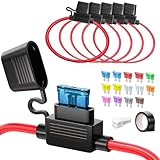 JOREST 5pcs 12(1)+16AWG(4) Sicherungshalter 12 volt, Inline Flachsicherungshalter Wasserdicht Kfz Sicherungshalter für Car/LKW/Motor+14pcs Standard Sicherungen (2A 3A 5A 7.5A 10A 15A 20A 25A 30A 35A)