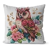 Huacan Kreuzstich Kissen Set Vorgedruckt Eule Kissenbezug DIY Gebastelt Blumen Stickset ohne Kissenkern für Anfänger Erwachsene 45x45cm